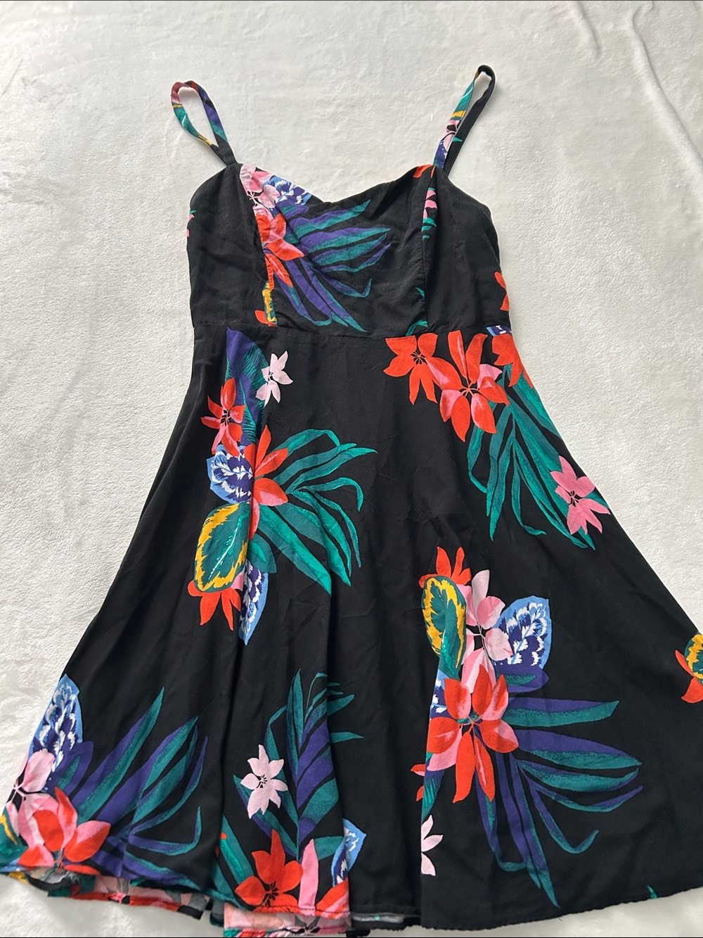 Old Navy Black Floral Midi Dress with Multicolor Tropical Print